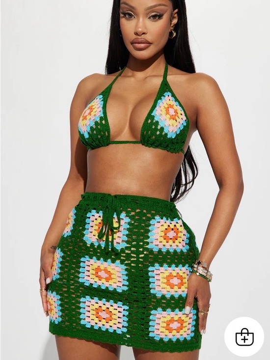 Fashion Nova Dresses & Skirts - Fashion Nova Green Crochet Set with Multicolor Granny Squares